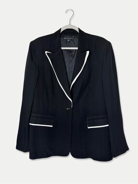 Lafayette 148 Size 16 Black White Contrast Trim Tuxedo Blazer Jacket
